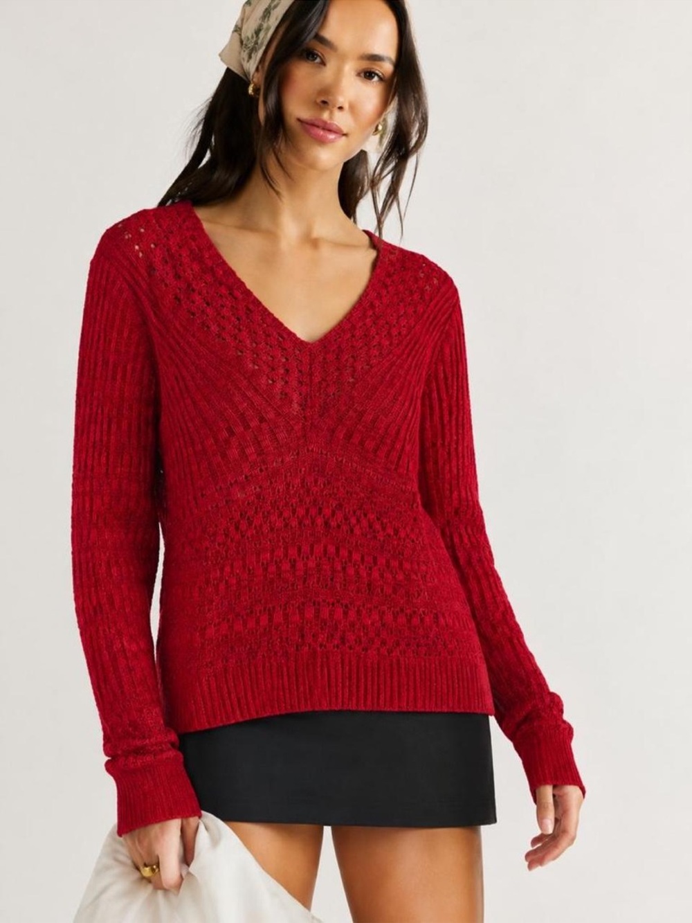 CALVIN KLEIN JEANS Red V-Neck Knit Sweater {Small}